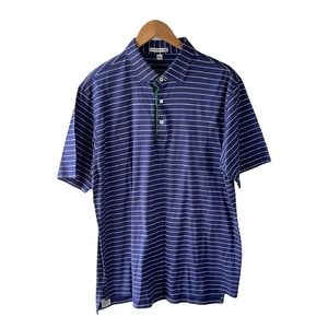 Peter Millar Size L Blue White Green Striped Cotton Polo Shirt